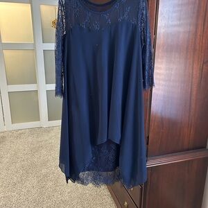 Elegant Navy Blue Lace Dress